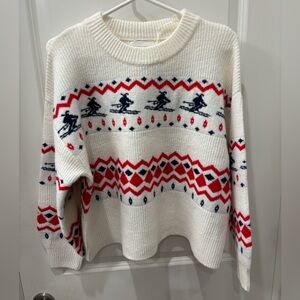 NWT SoHo & Stella White and Red Skier Nordic Patterned Sweater - L